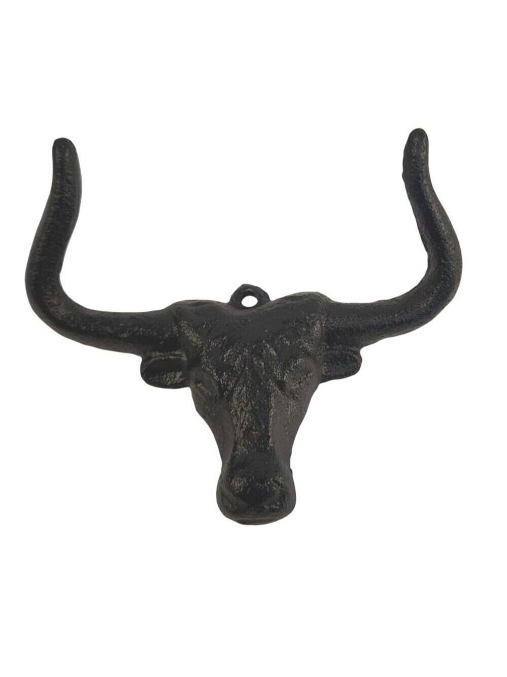 Cast Iron Bull Head Shaped Hat Holder Wall Coat Hook With Rustic Black Finish De